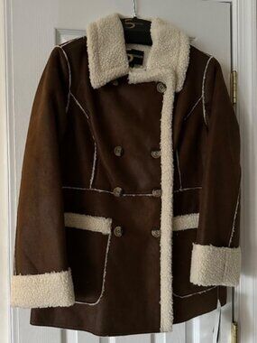 NWT Serena Williams Faux Suede Shearling Coat Signature Statement MED